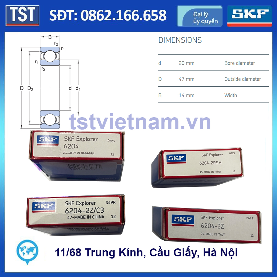 Hình ảnh các loại vòng bi SKF 6204